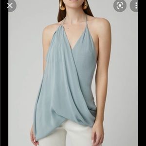 Jacquemus open back georgette halterneck top in blue.